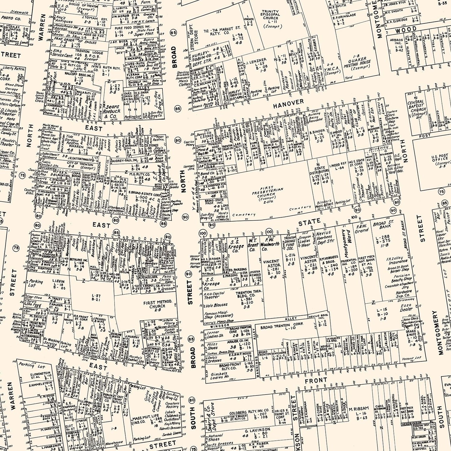 Vintage Map of Trenton, NJ Business Section 1947