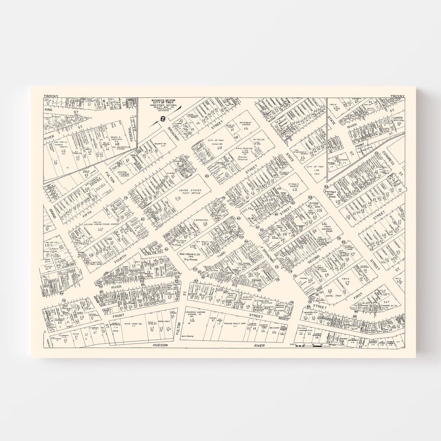 Vintage Map of Troy, NY Business Section 1947