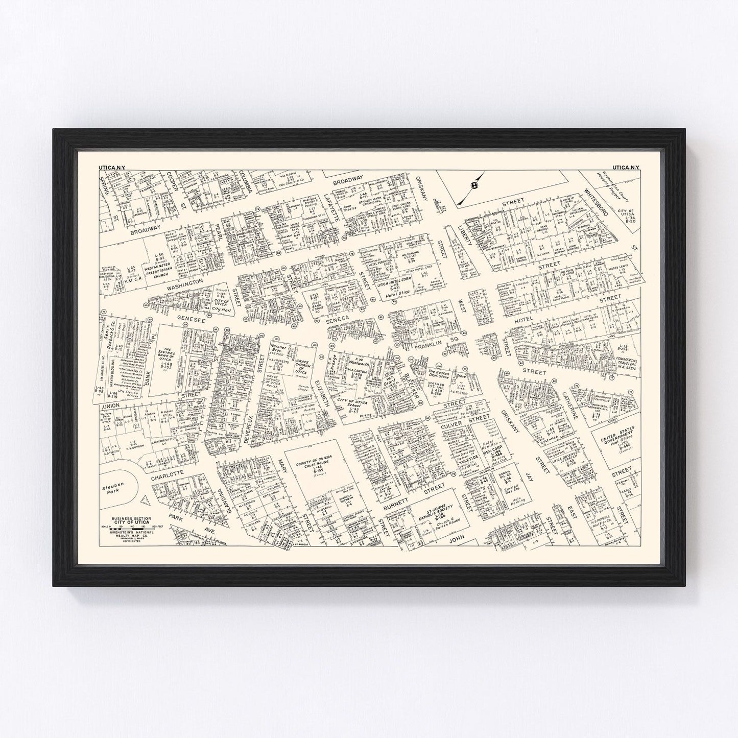 Vintage Map of Utica, NY Business Section 1947
