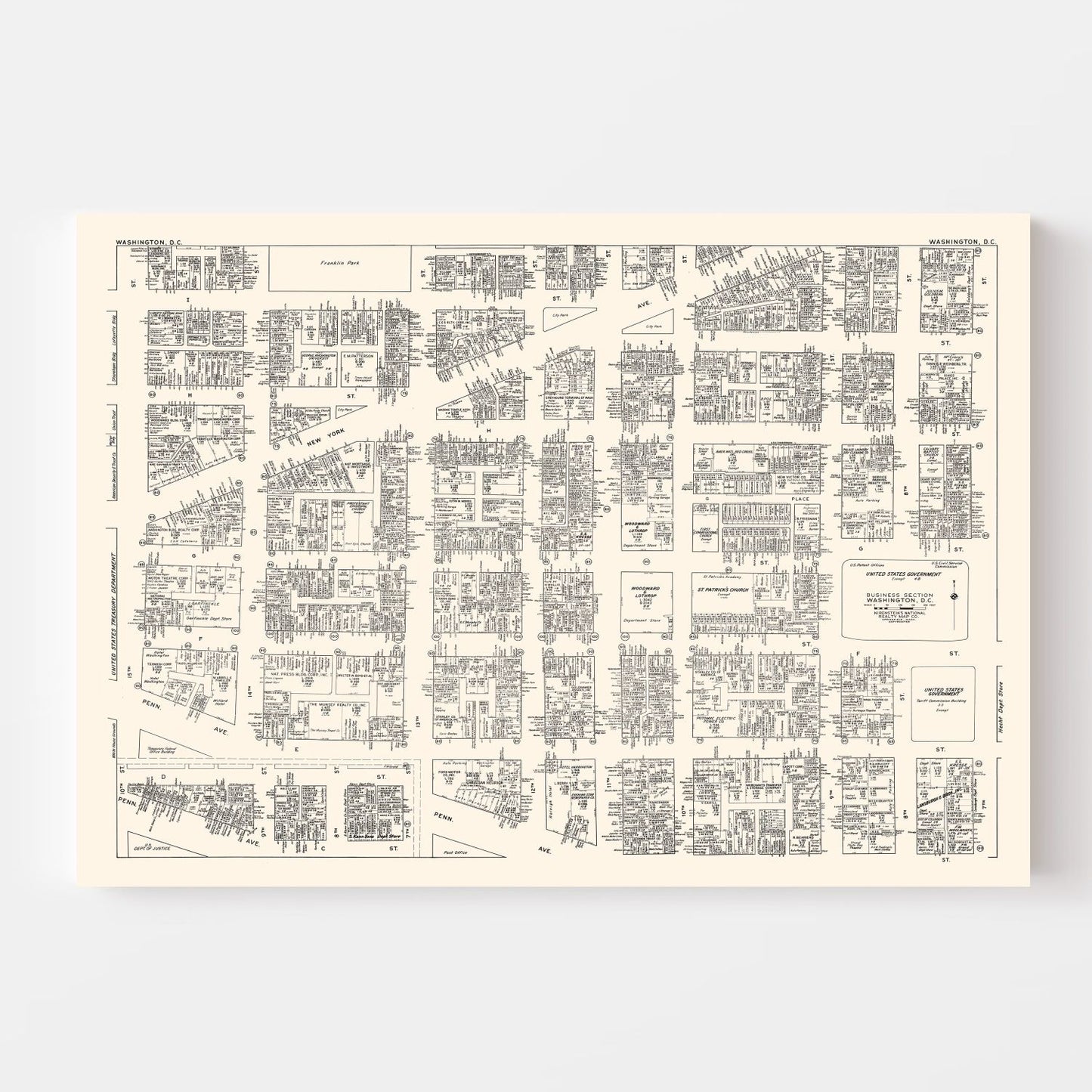 Vintage Map of Washington D.C., DC Business Section 1947