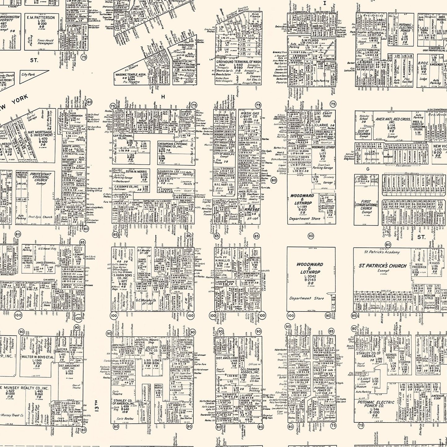 Vintage Map of Washington D.C., DC Business Section 1947