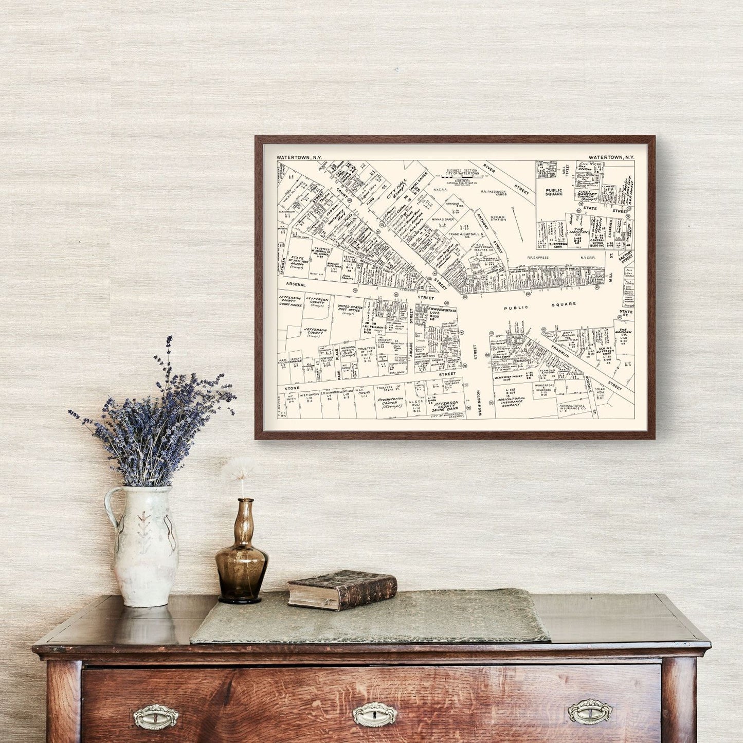 Vintage Map of Watertown, NY Business Section 1947