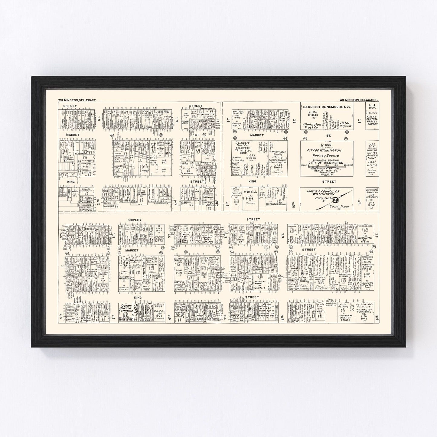 Vintage Map of Wilmington, DE Business Section 1947