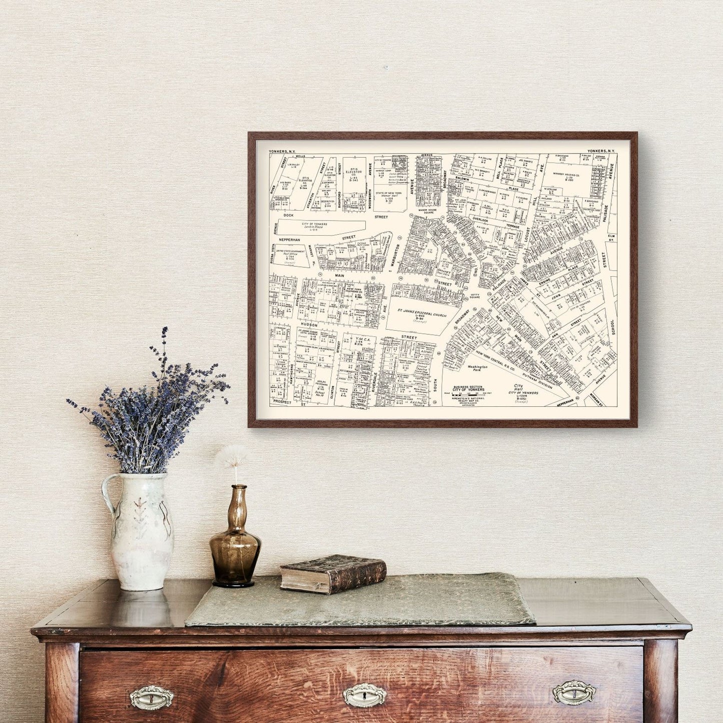 Vintage Map of Yonkers, NY Business Section 1947