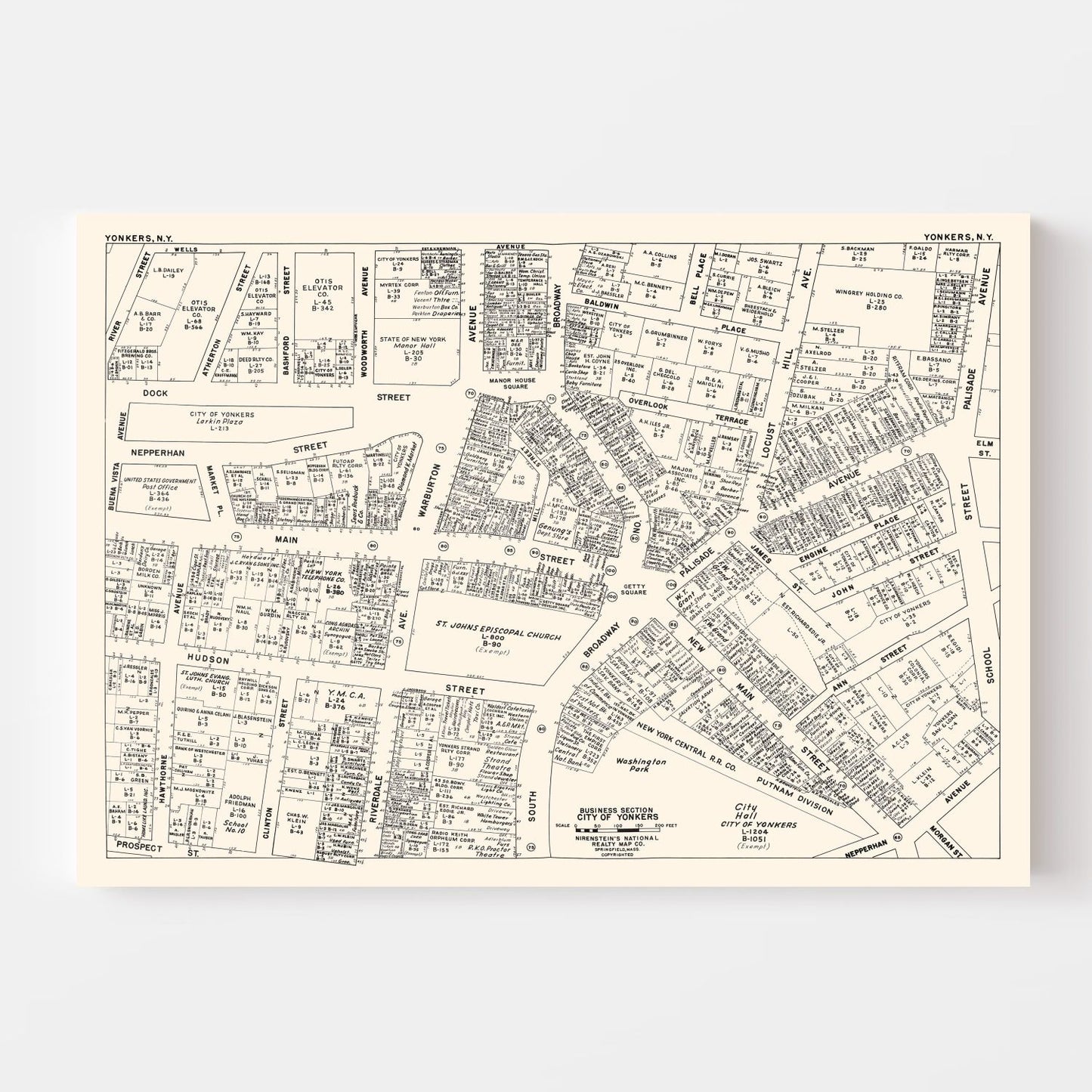 Vintage Map of Yonkers, NY Business Section 1947