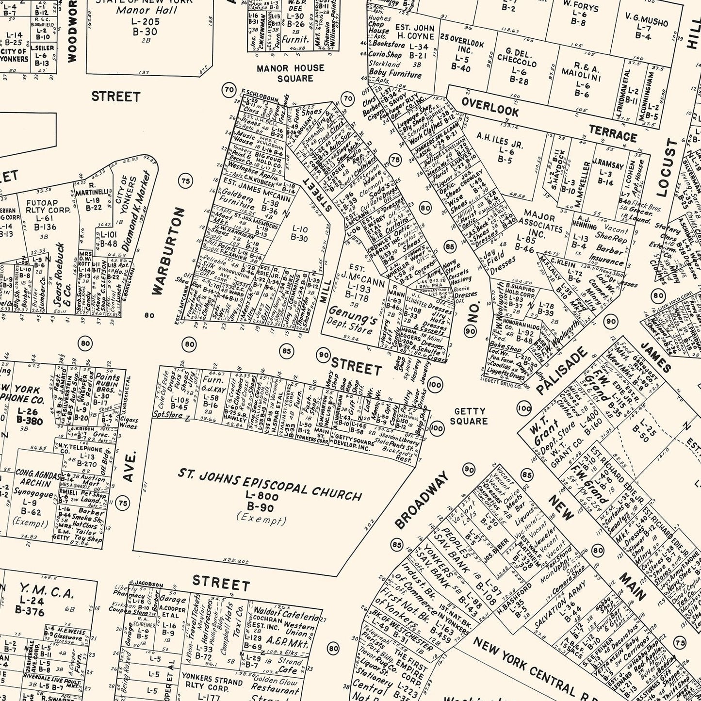 Vintage Map of Yonkers, NY Business Section 1947