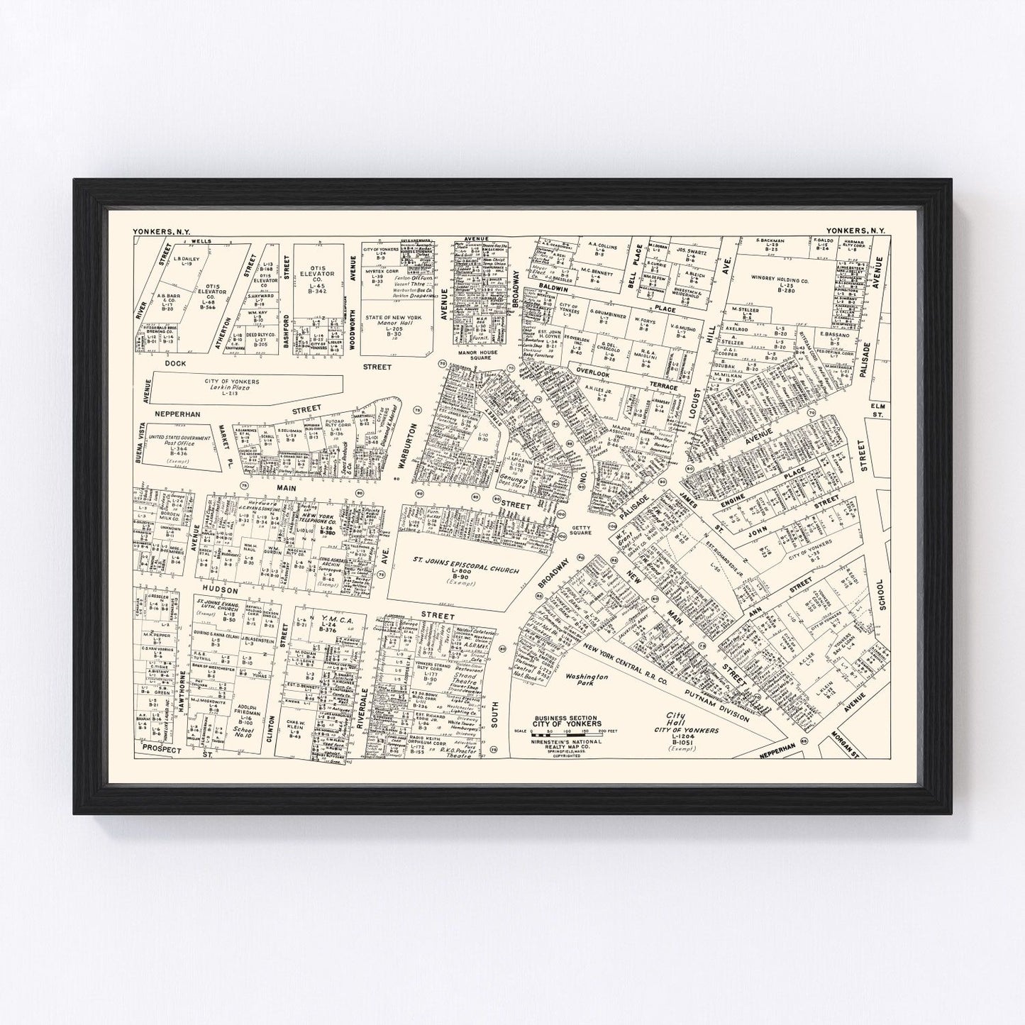 Vintage Map of Yonkers, NY Business Section 1947