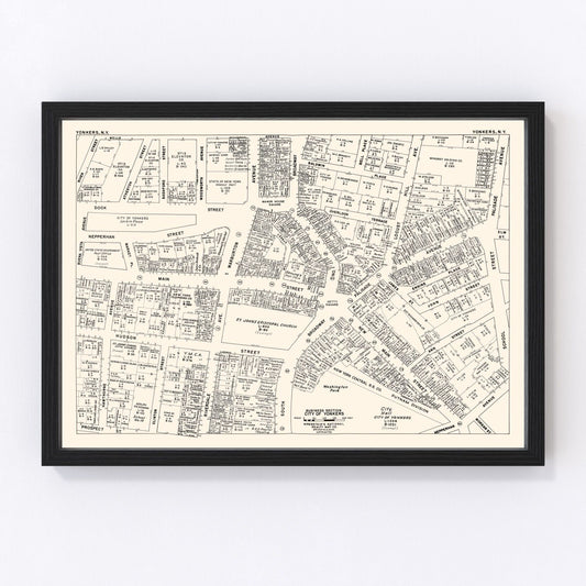 Vintage Map of Yonkers, NY Business Section 1947