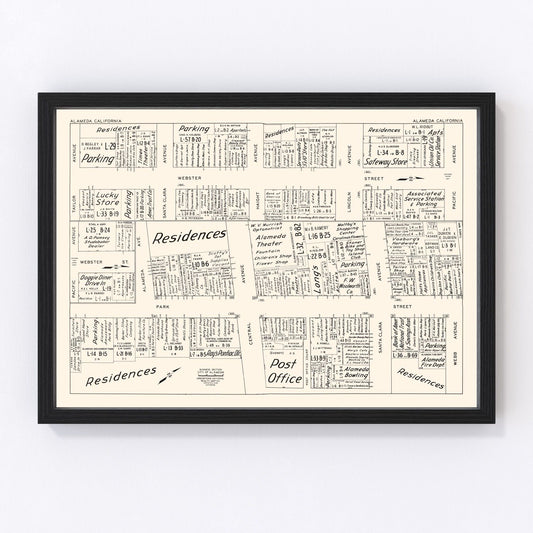 Vintage Map of Alameda, CA Business Section 1952