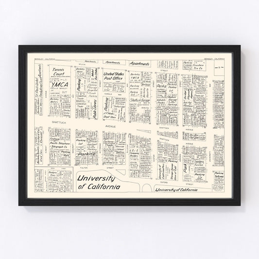 Vintage Map of Berkeley, CA Business Section 1952