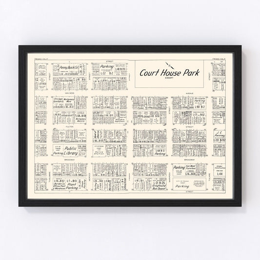 Vintage Map of Fresno, CA Business Section 1952