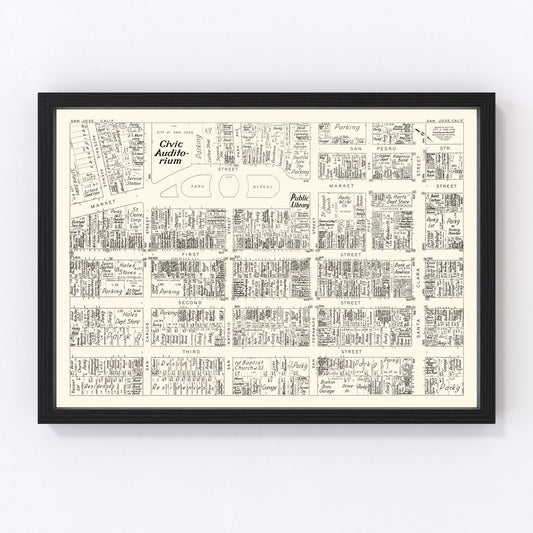 Vintage Map of San Jose, CA Business Section 1952
