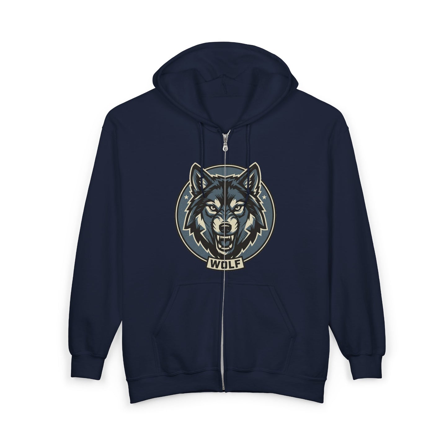 Wolf Head Zip Hoodie — Vintage Wolf Full-Zip Hooded Sweatshirt