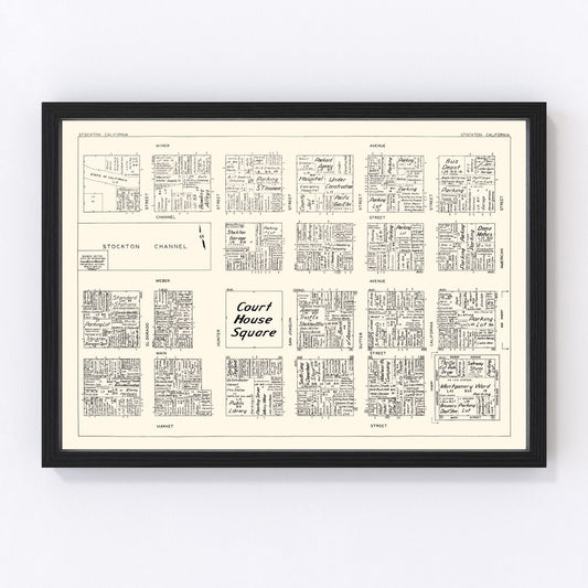 Vintage Map of Stockton, CA Business Section 1952