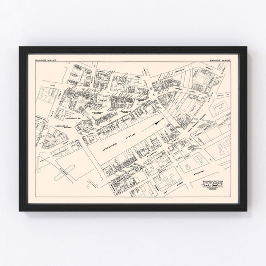Vintage Map of Bangor, ME Business Section 1946