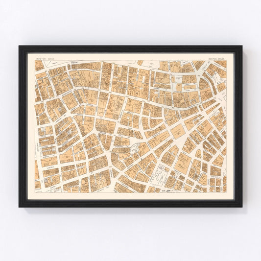 Vintage Map of Boston, MA Business Section 1946