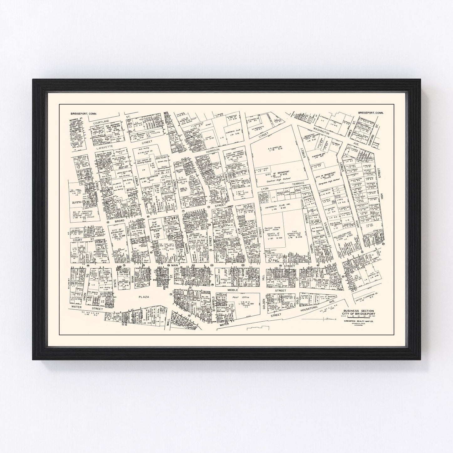 Vintage Map of Bridgeport, CT Business Section 1946