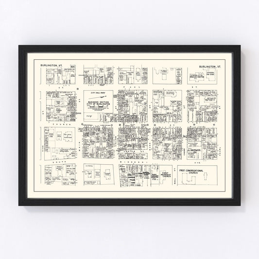 Vintage Map of Burlington, VT Business Section 1946