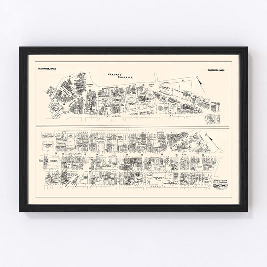 Vintage Map of Cambridge, MA Business Section 1946