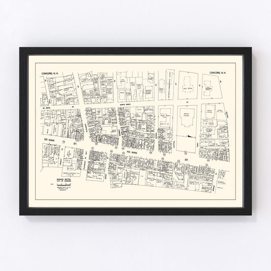 Vintage Map of Concord, NH Business Section 1946