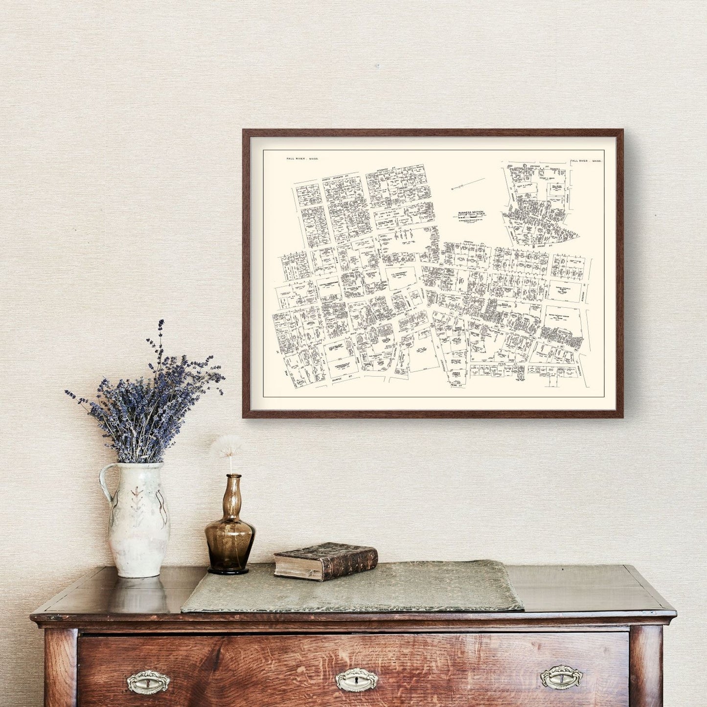 Vintage Map of Fall River, MA Business Section 1946