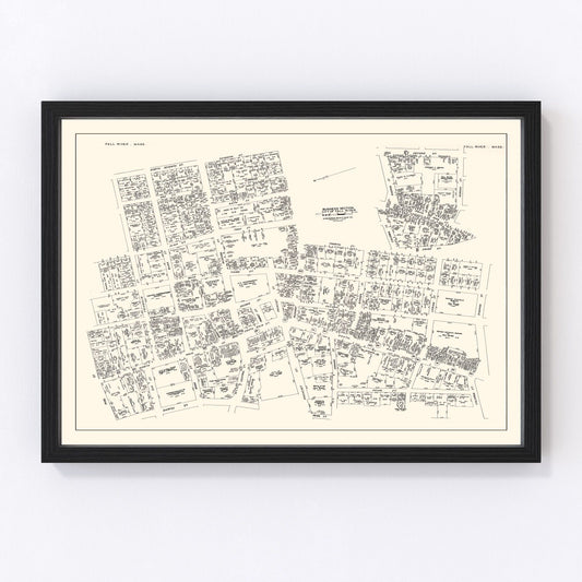 Vintage Map of Fall River, MA Business Section 1946