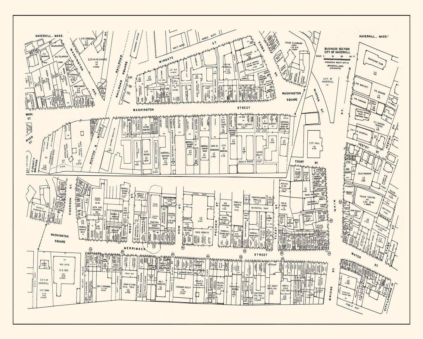 Vintage Map of Haverhill, MA Business Section 1946