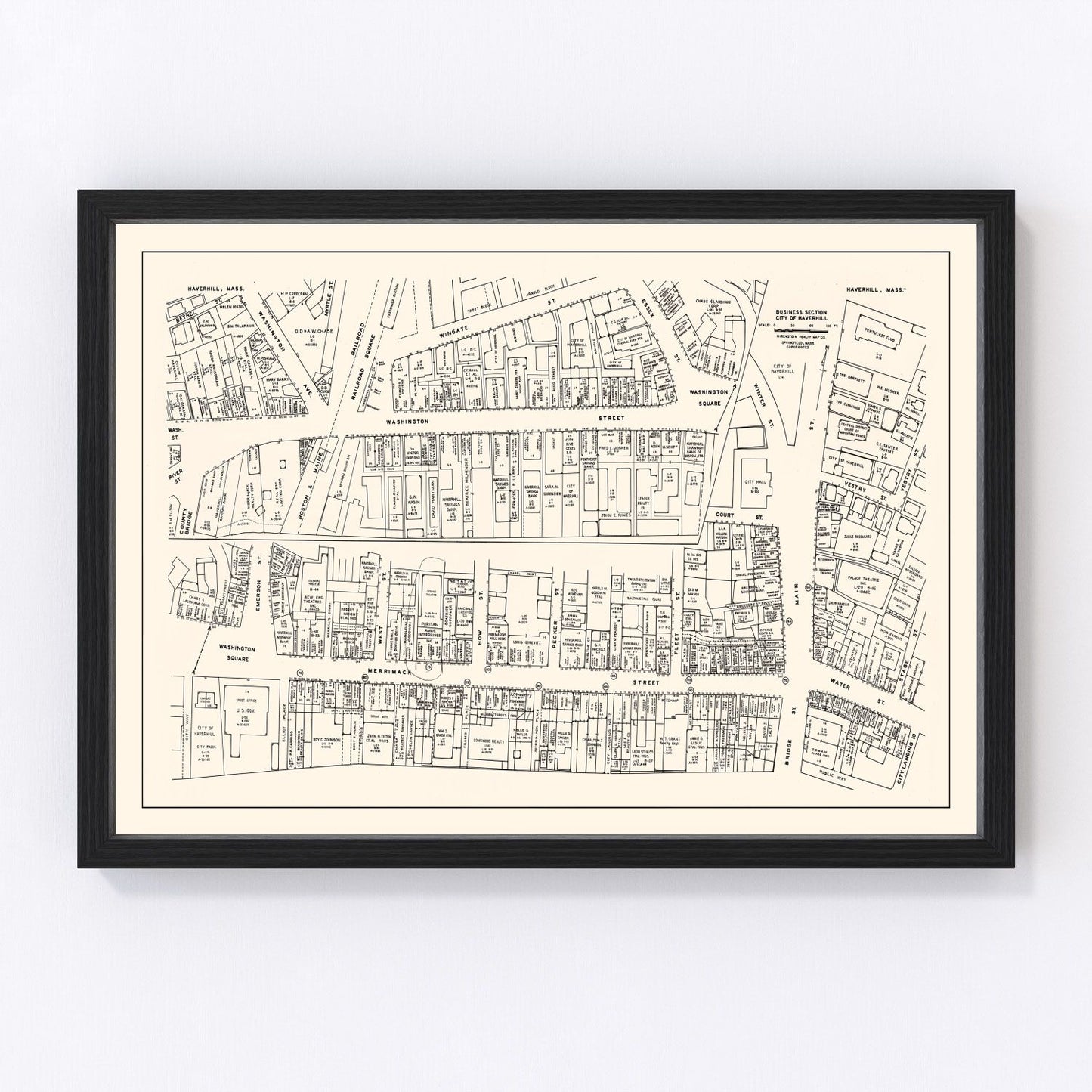 Vintage Map of Haverhill, MA Business Section 1946