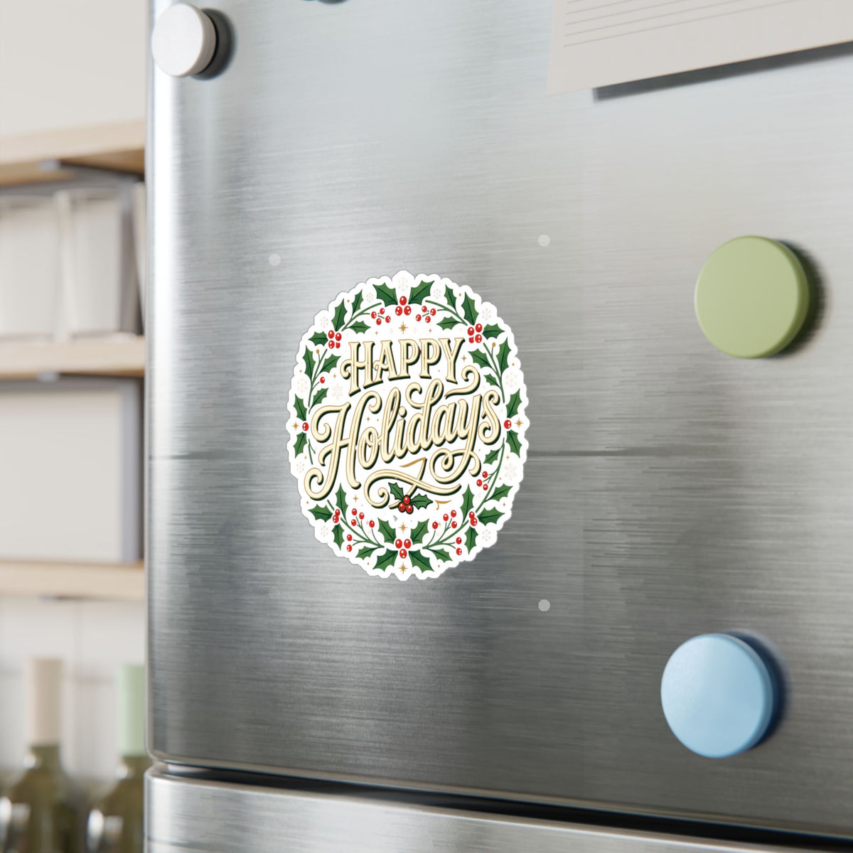 Happy Holidays Holly Wreath Vinyl Decal