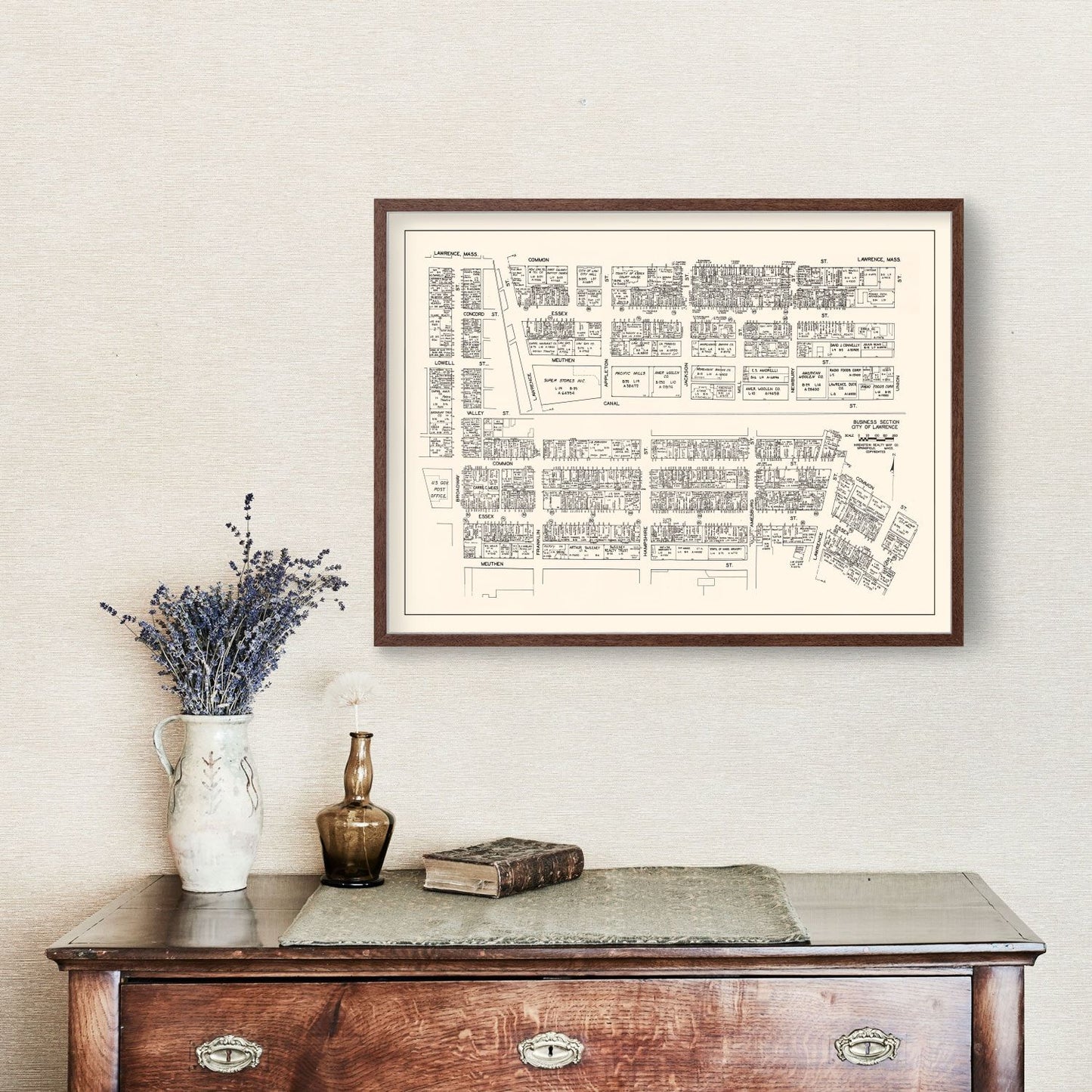 Vintage Map of Lawrence, MA Business Section 1946