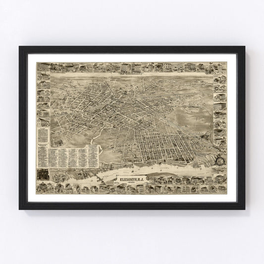 Vintage Map of Elizabeth, New Jersey 1898