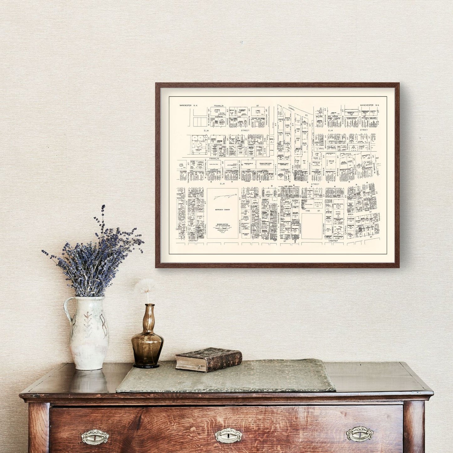 Vintage Map of Manchester, NH Business Section 1946