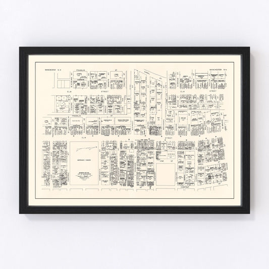 Vintage Map of Manchester, NH Business Section 1946