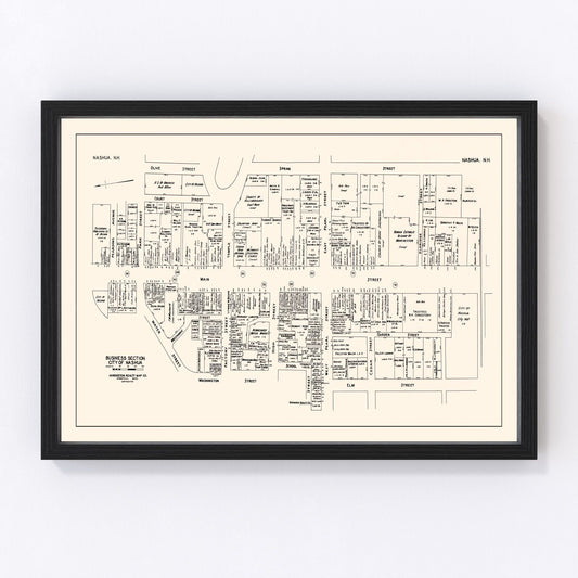 Vintage Map of Nashua, NH Business Section 1946