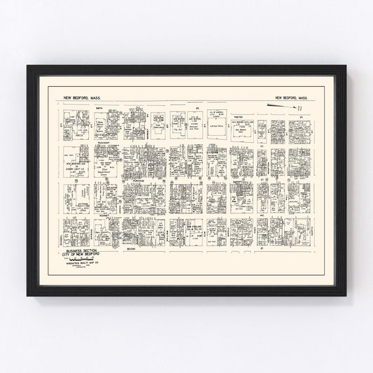 Vintage Map of New Bedford, MA Business Section 1946