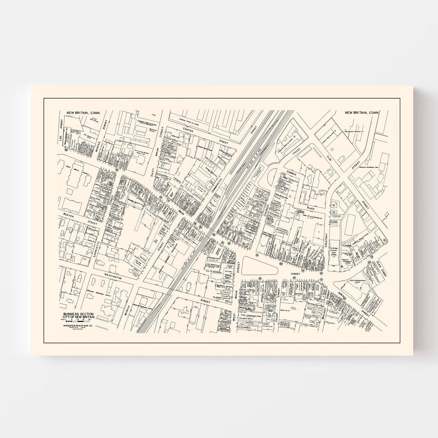 Vintage Map of New Britain, CT Business Section 1946