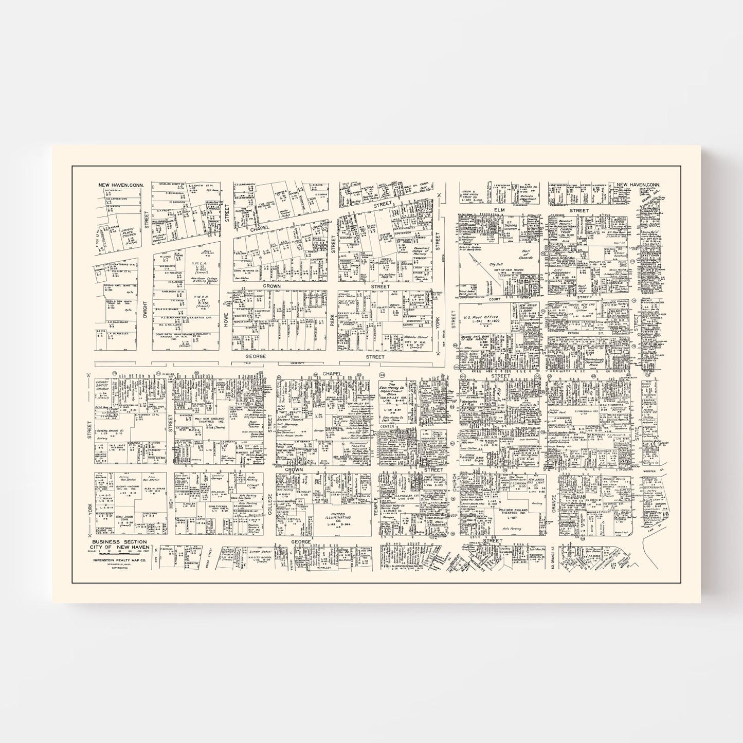 Vintage Map of New Haven, CT Business Section 1946