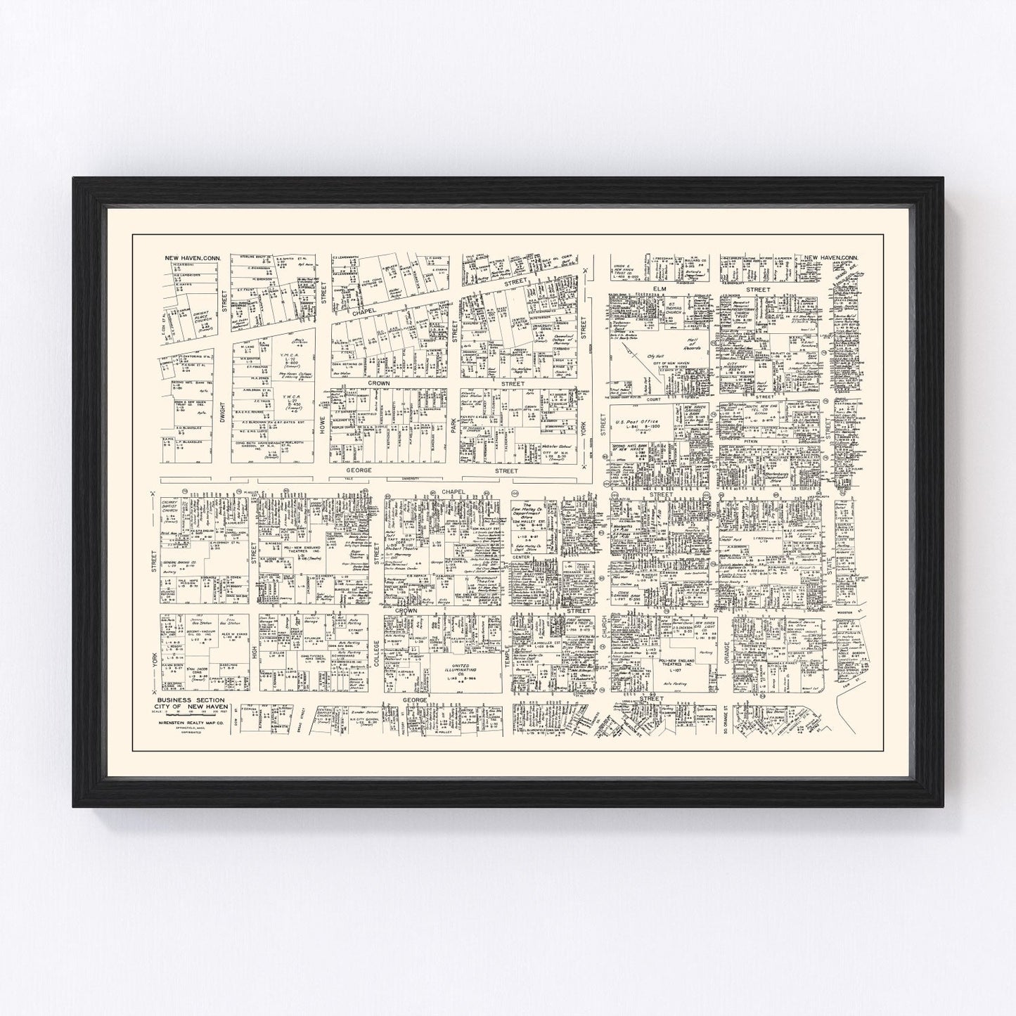 Vintage Map of New Haven, CT Business Section 1946