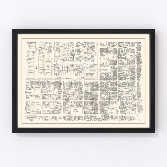 Vintage Map of New Haven, CT Business Section 1946