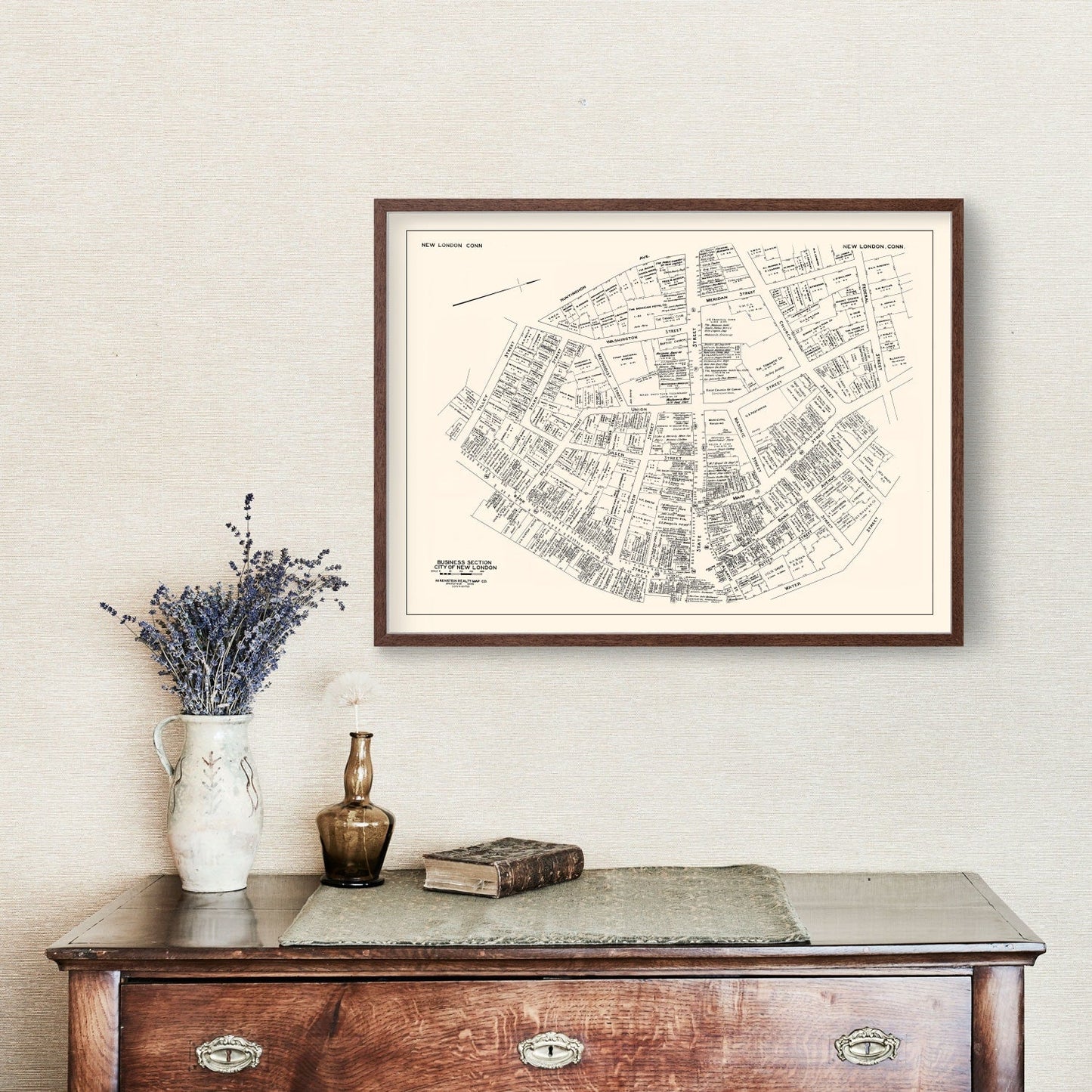 Vintage Map of New London, CT Business Section 1946