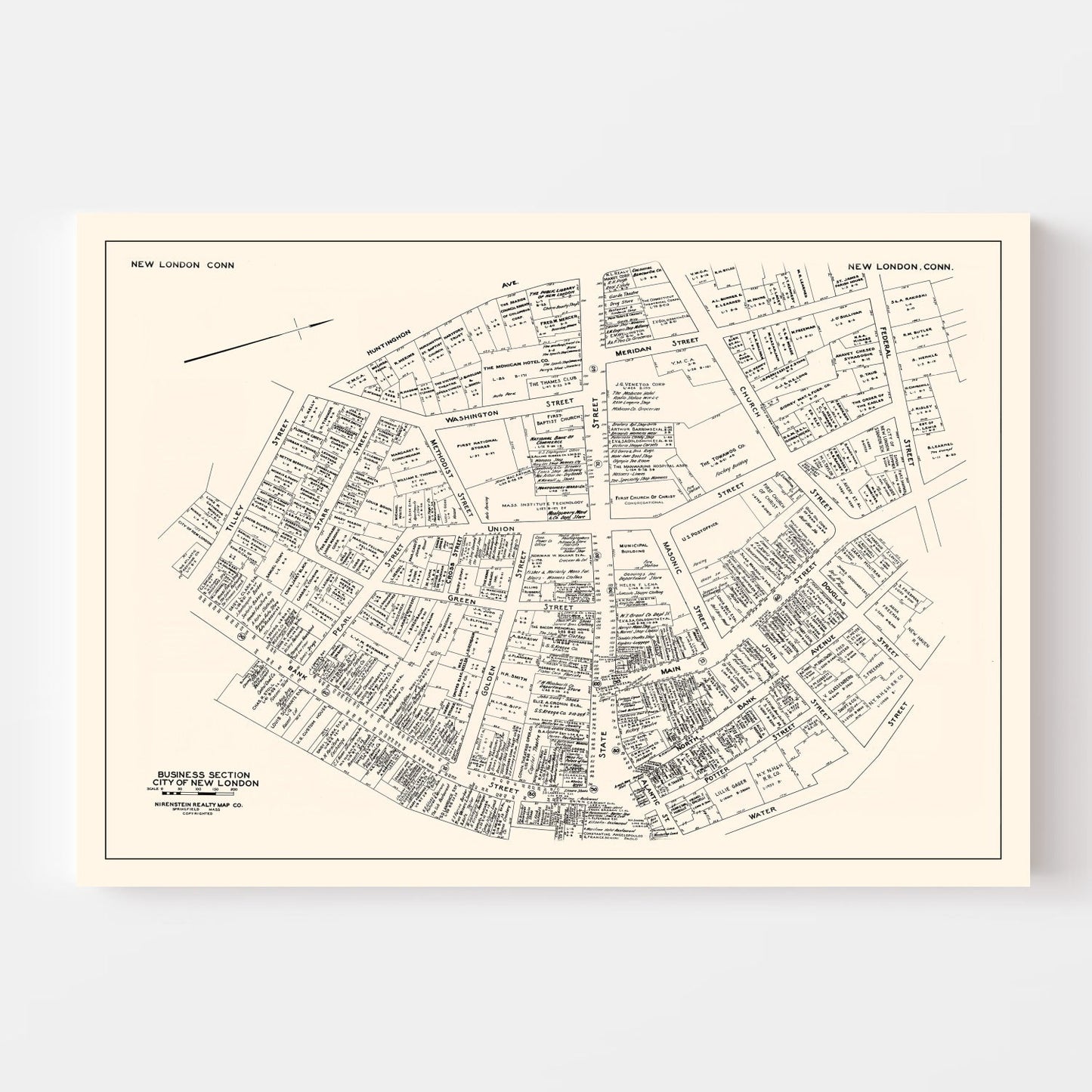 Vintage Map of New London, CT Business Section 1946