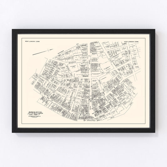 Vintage Map of New London, CT Business Section 1946