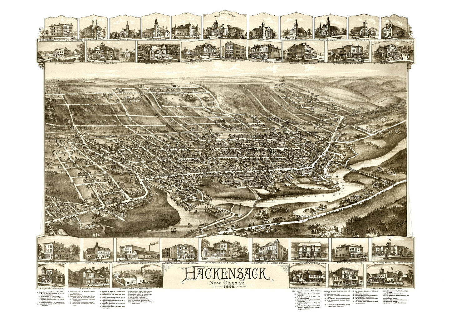 Vintage Map of Hackensack, New Jersey 1896