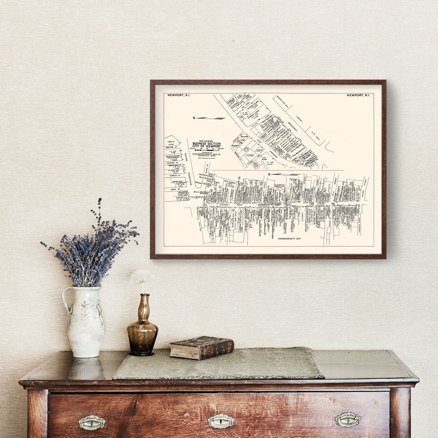 Vintage Map of Newport, RI Business Section 1946