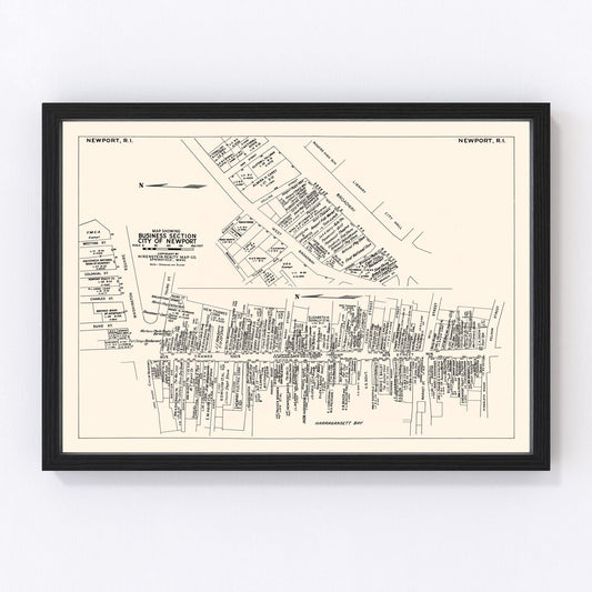 Vintage Map of Newport, RI Business Section 1946
