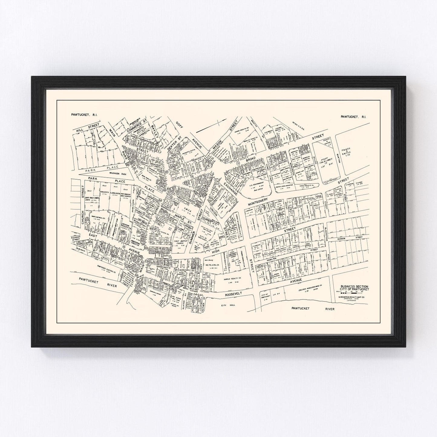 Vintage Map of Pawtucket, RI Business Section 1946