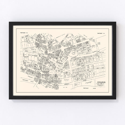 Vintage Map of Pawtucket, RI Business Section 1946