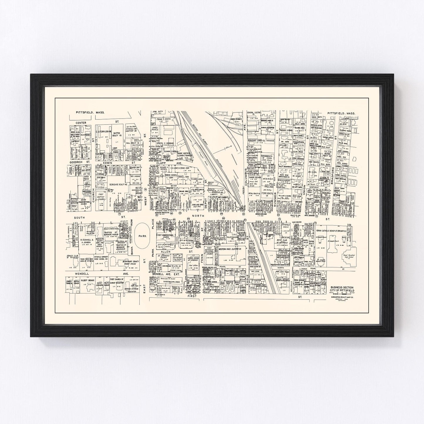 Vintage Map of Pittsfield, MA Business Section 1946