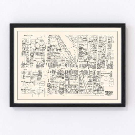 Vintage Map of Pittsfield, MA Business Section 1946