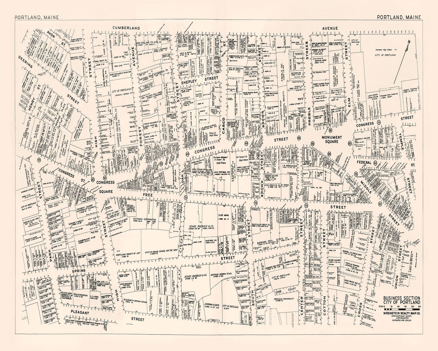Vintage Map of Portland, ME Business Section 1946